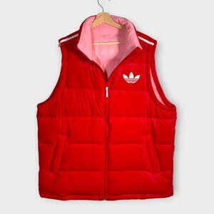 Adidas Adicolor Velvet Down Puffer Vest Scarlet Red Womens IB2030 See Notes